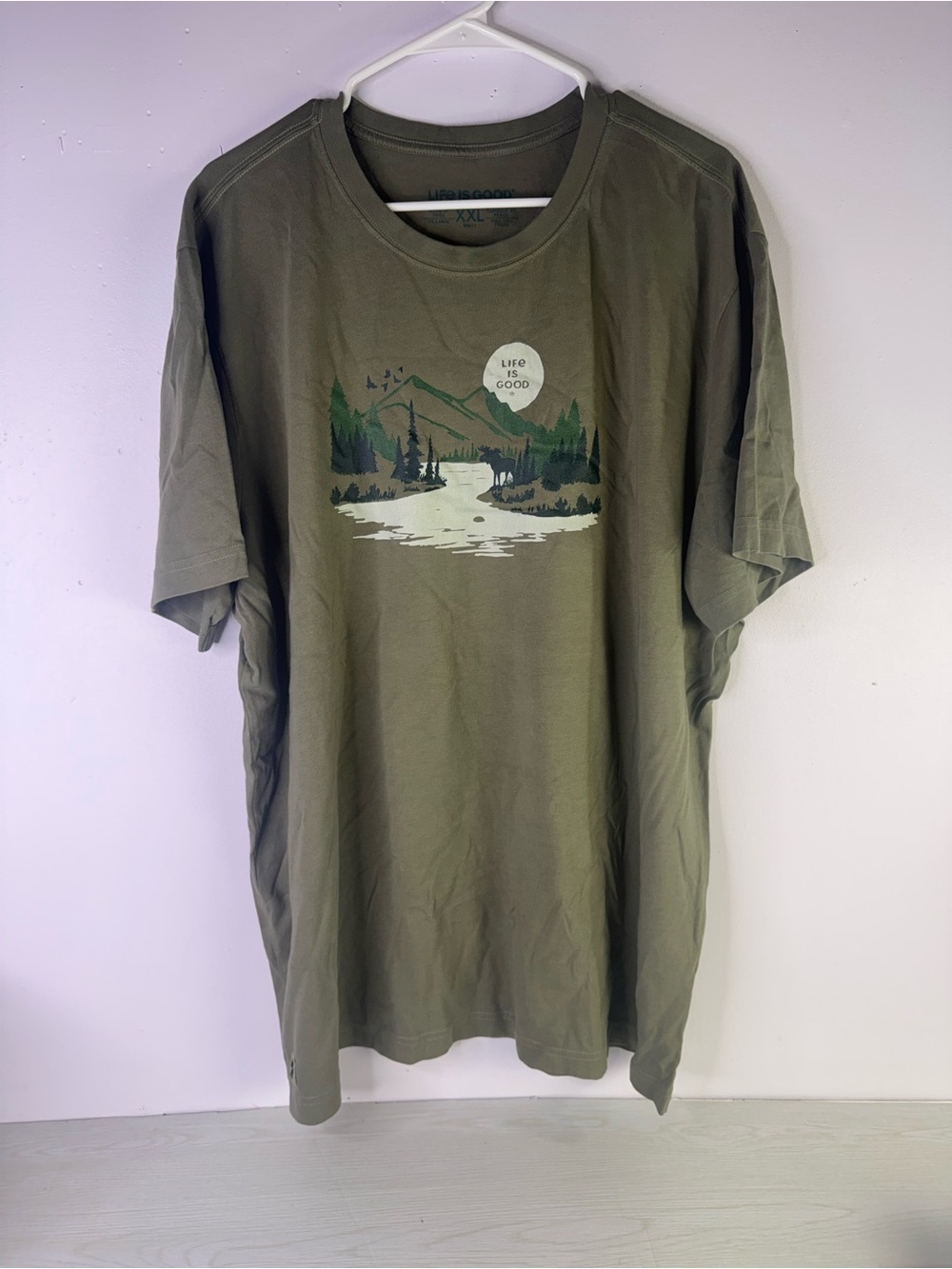 Life is Good Crusher T-Shirt XXL Green Rural Linework Landscape